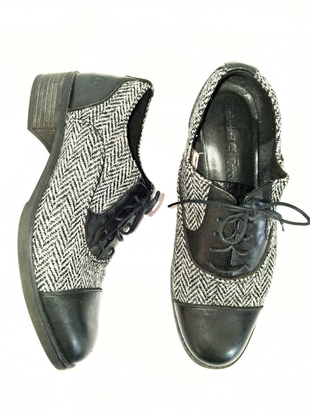 Timberland Beckwith Wool Herringbone Harris Tweed Leather Oxford Loafers Size 8